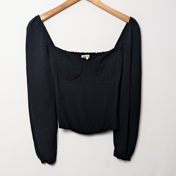 REFORMATION Reign Top Long Sleeve Blouse Black 2 - Picture 7 of 13